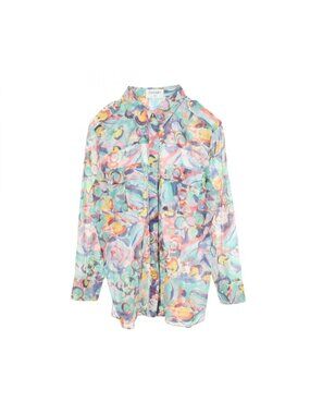 Chanel CC Logo Watercolor Pattern Long Sleeve Cotton Shirt